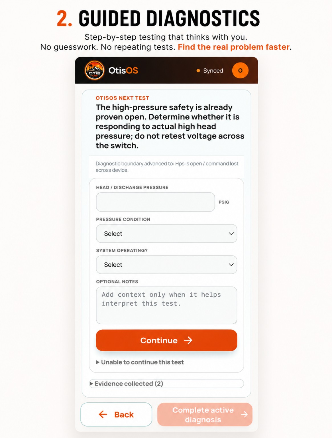Real OtisOS guided diagnostic workflow screen