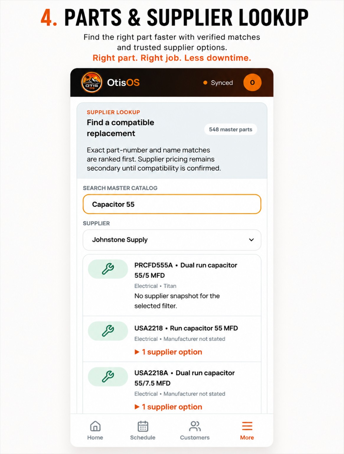 OtisOS parts and inventory screen